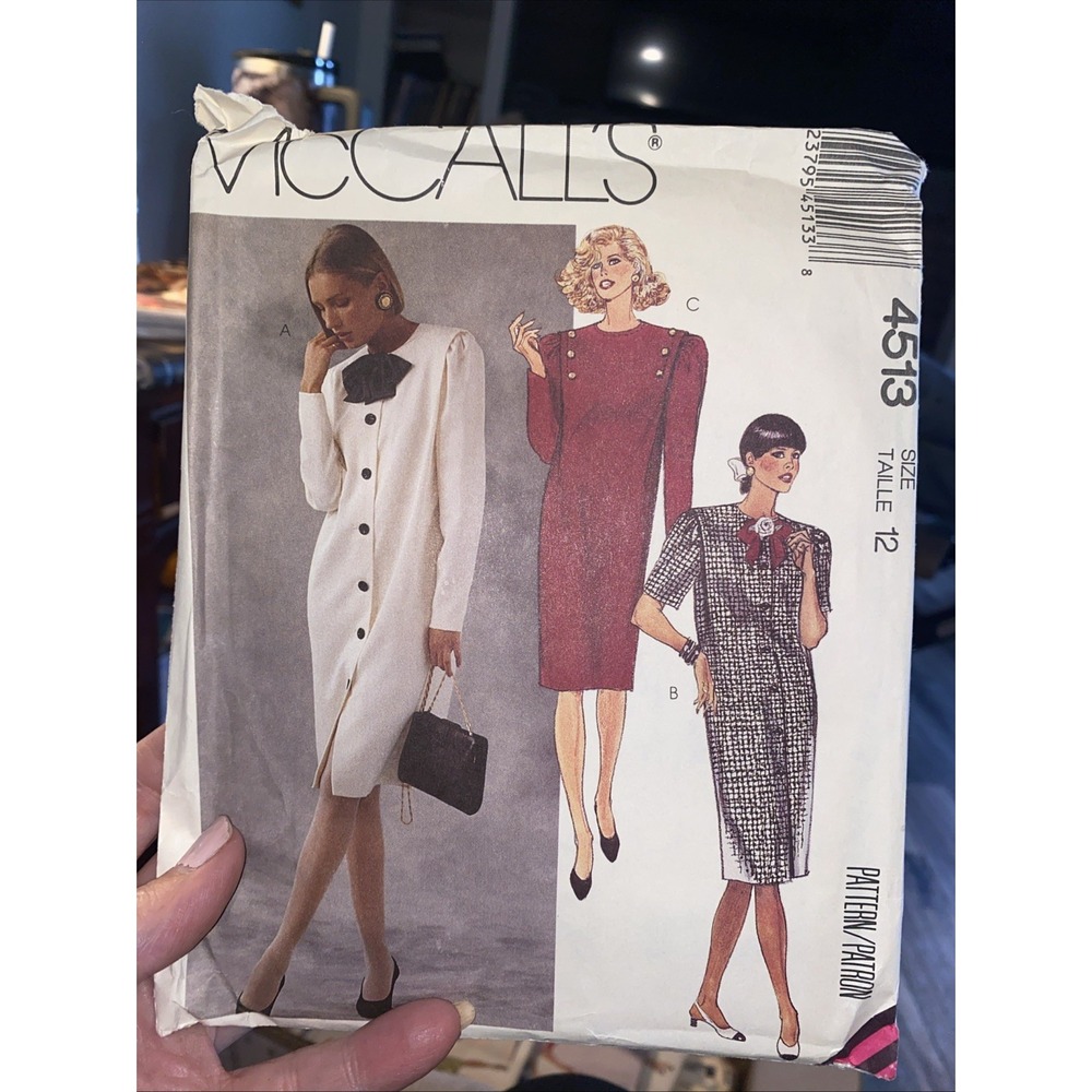 Vtg  McCalls Pattern 4513 Button Front Straight Fitted Dress Sz 12. 1989 UNCUT